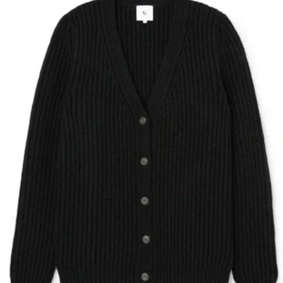 Goop G.Label - Maxine Oversized Black Wool Ribbed Winter Cardigan - Size XS US 2 - Picture 6 of 10